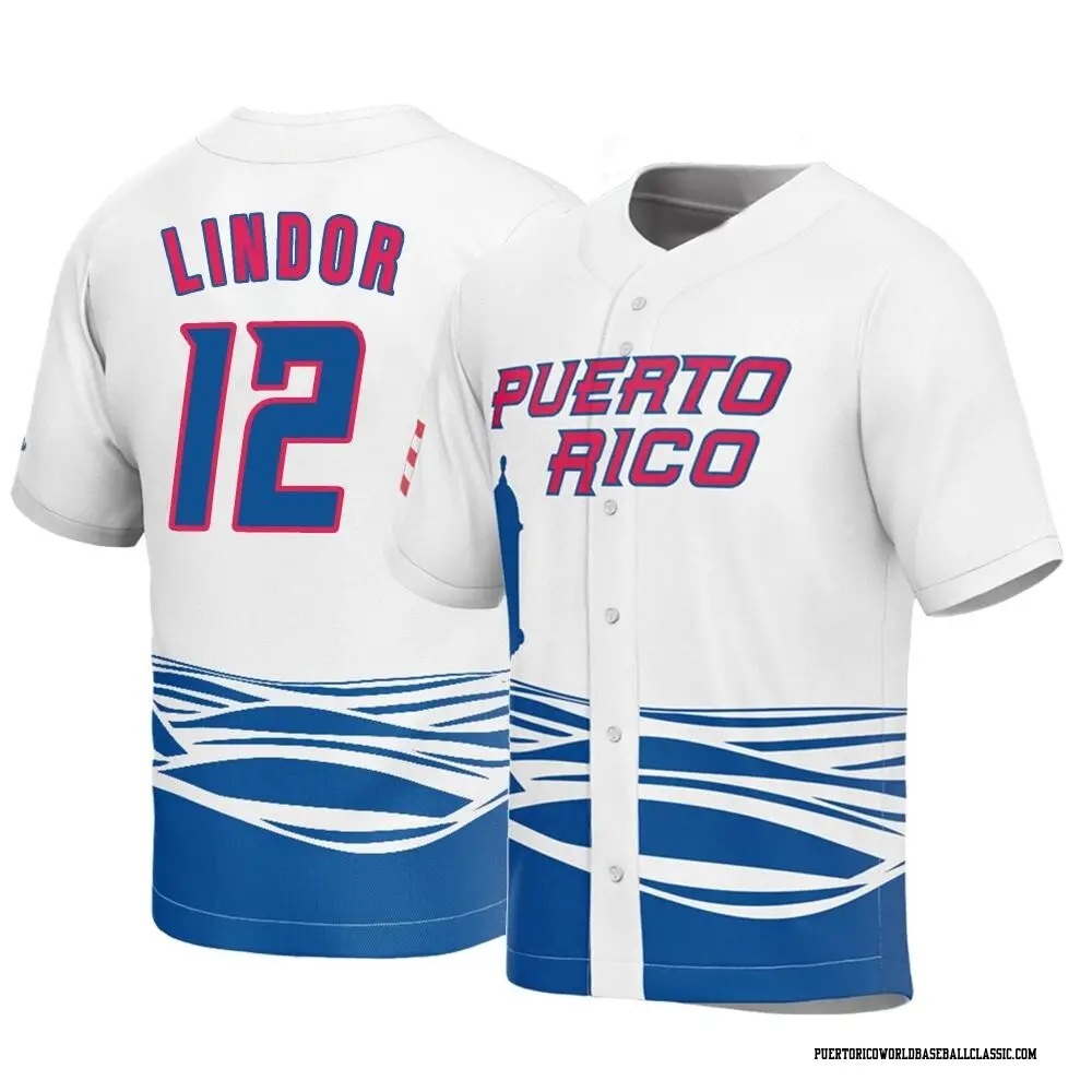 Mens Francisco Lindor Puerto Rico Baseball Replica White 2023 World Baseball Classic Jersey 1288